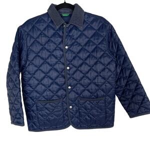 United Colors of Benetton Boys Large L 10 Navy Blue Quilted Snap Front Jacket